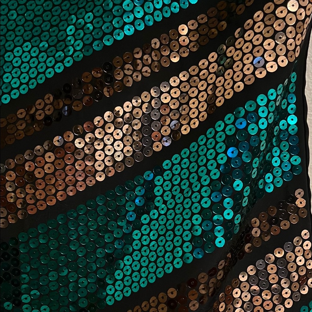 Sequin Aqua, Brown, Gold & Black Sequin Chevron Top - Picture 4 of 5